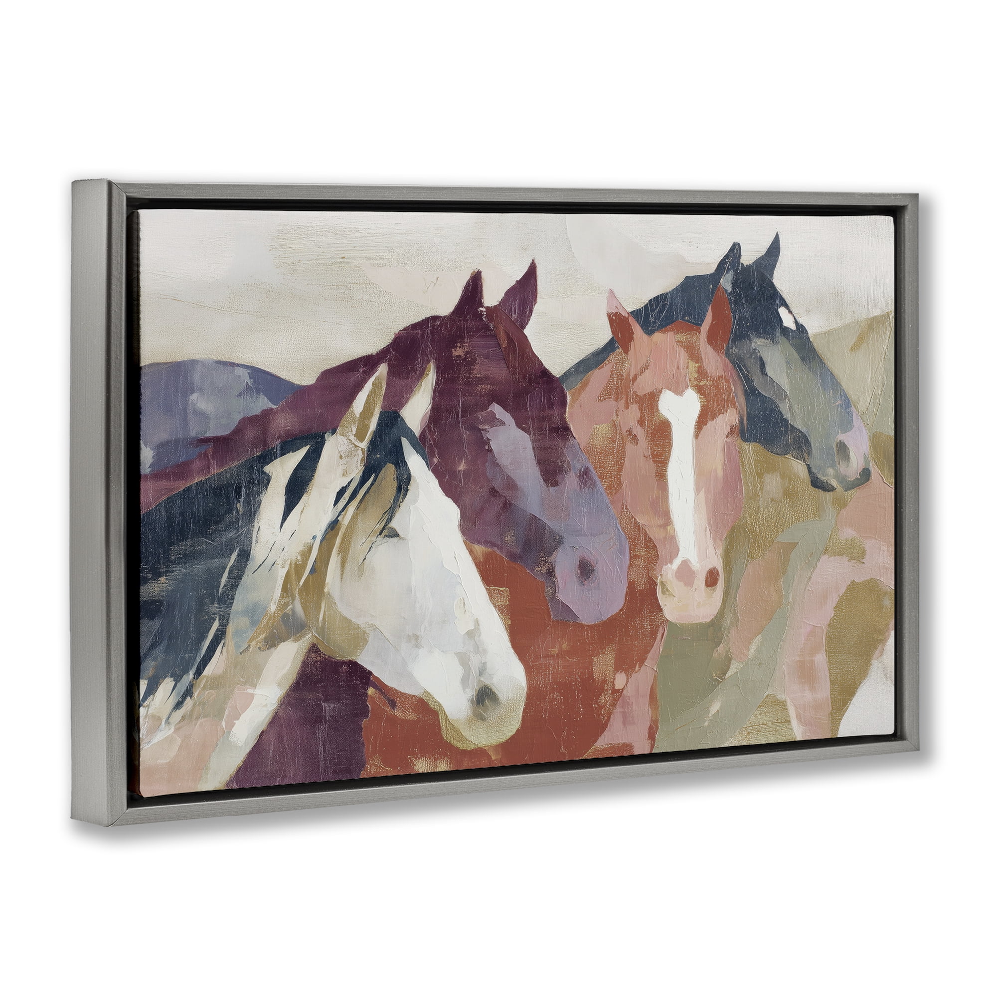Stupell Industries Calm Horses Abstraction Gray Framed Floater Canvas Wall Art, design by Chromatic Storm Studio