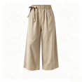 thumbnail image 6 of Bxsruta Women's Wide Leg Capri Pants Drawstring Elastic Waist Summer Casual Loose Trousers, 6 of 6