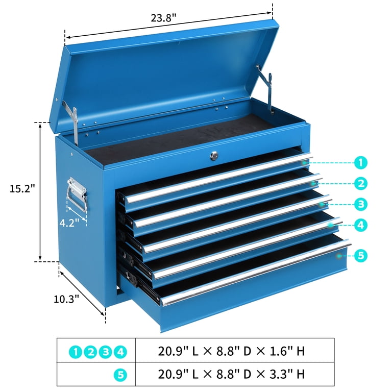 Ktaxon Tool Box, Steel 5-Drawer with Top Storage Tray, Handle