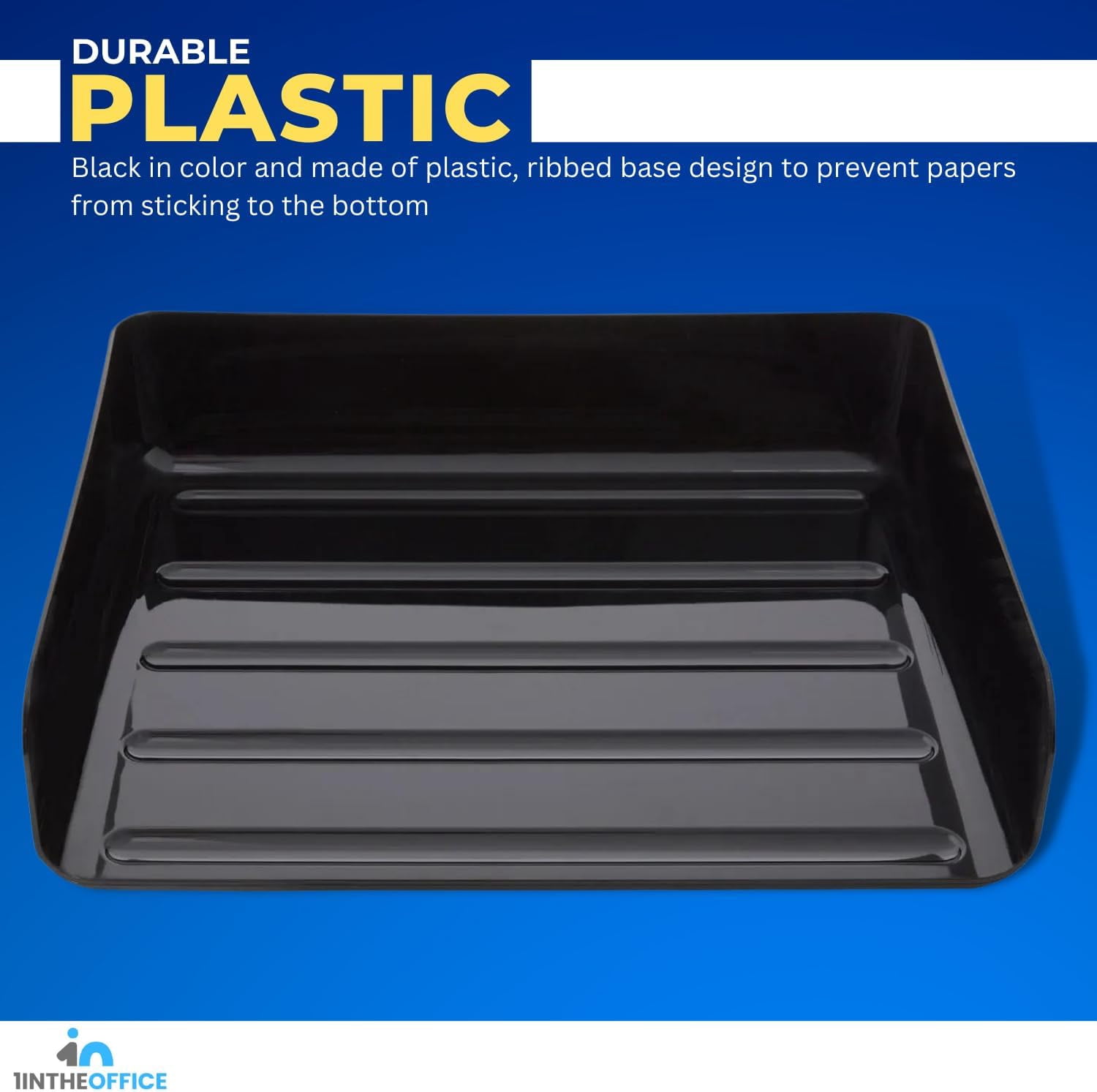 1inTheOffice Stackable Paper Tray, Legal Size Plastic Desk Tray Organizer, Side Load Tray, Black (2 Pack)