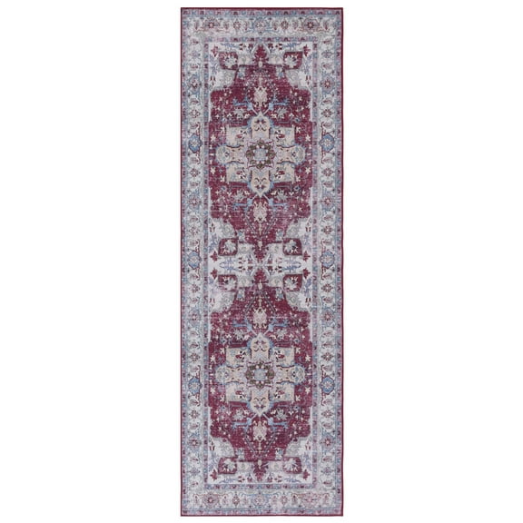 SAFAVIEH Tucson Camillo Traditional Machine Washable Runner, 2'6" x 8', Burgundy/Beige