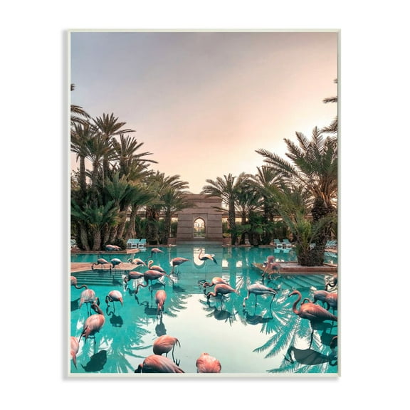 Stupell Industries Tropical Pink Flamingo Pool Relaxed Reflection Palm Trees Graphic Art Unframed Art Print Wall Art, 10x15, by Ziwei Li