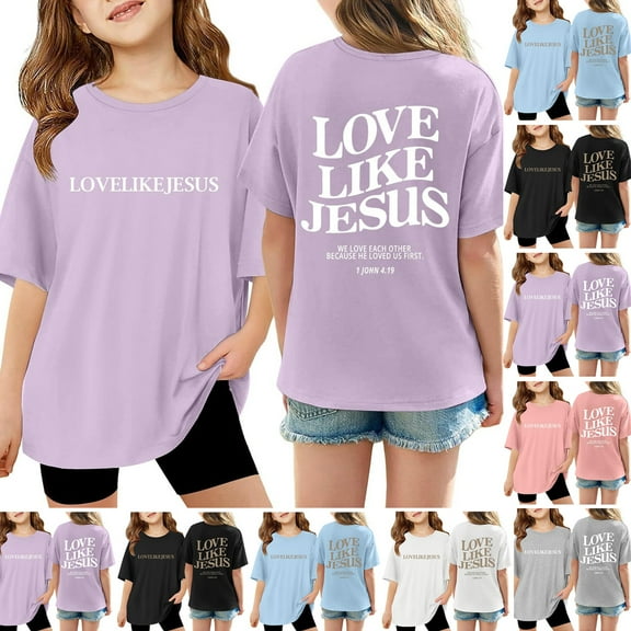 Drmagiyhm Love Like Jesus Tops Size 10-12 Cute Floral Print Shirts Stylish Casual Crewneck T-Shirt Beach Short Sleeve Tops, Tees & Blouses Black 5-6 Years