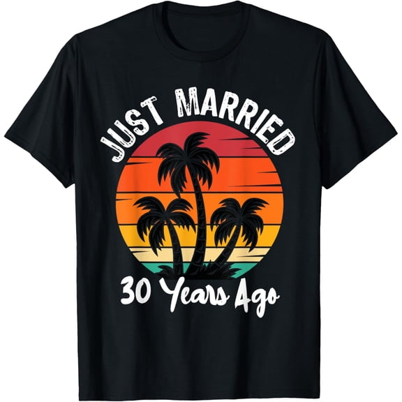 Just Married 30 Years 30th Wedding Anniversary Cruise T-ShirtMen's and women's gift, black and white T-shirt, size: Extra large S-4XL