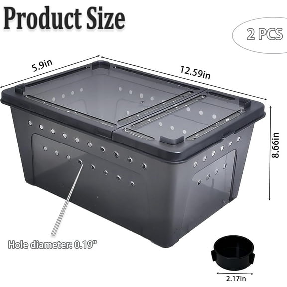 Reptile Enclosure Terrarium 2-Pack - 12.6"x8.7"x5.9" Transparent Plastic Habitat Cage for Scorpion Snake Breeding Feeding & Cricket Keeper with Ventilated Lid
