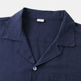 thumbnail image 5 of Caqnni Men's Short Sleeve Cotton Linen Shirt Casual Summer Beach Button Down Shirts Button Up Pleats Shirts(Navy,L), 5 of 8