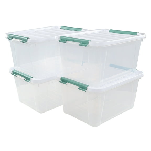 Parlynies 4-Pack 20 Quart Large Stackable Boxes, Plastic Storage Latch Bin, Clear