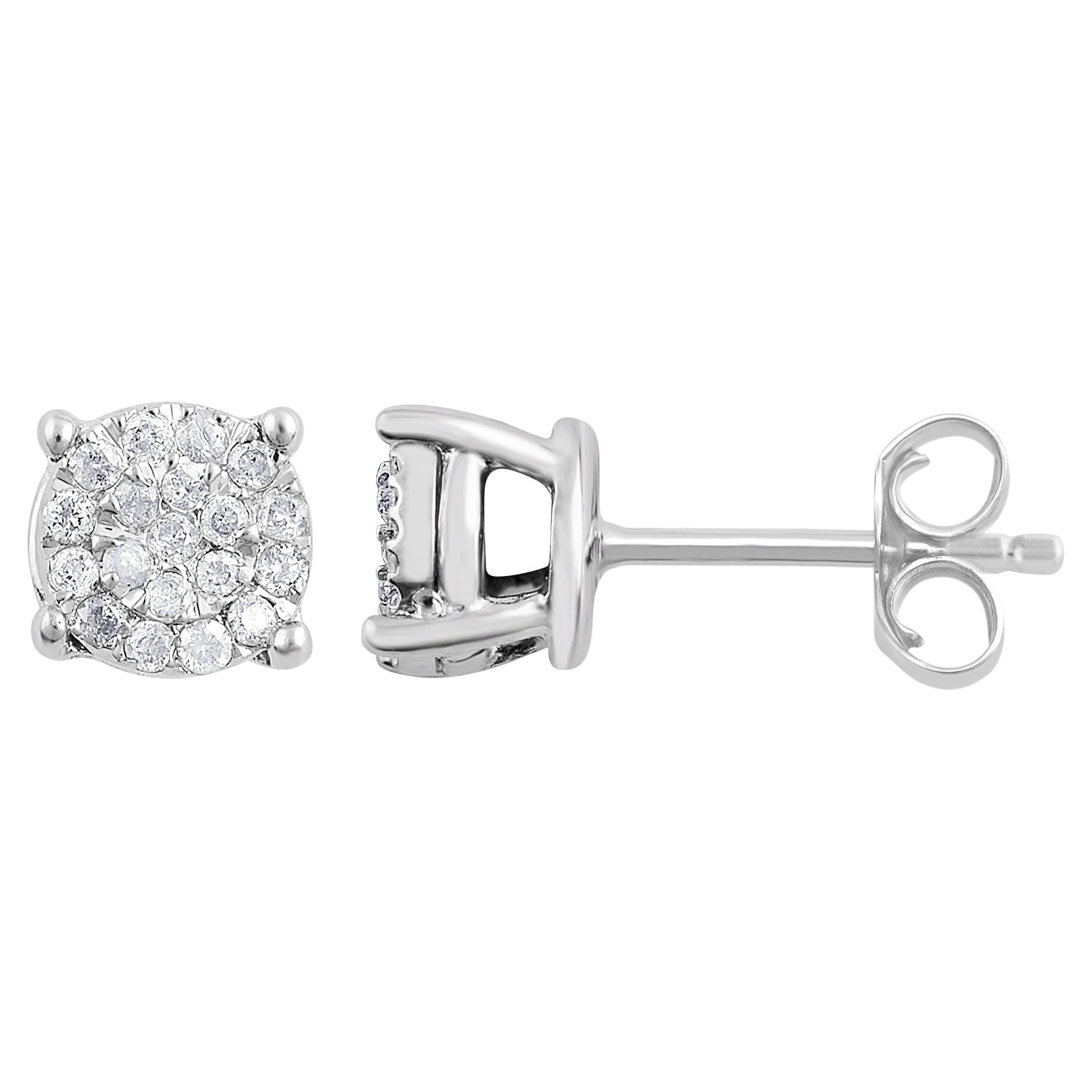 Brilliance Fine Jewelry 1/6 Ct Diamond Sterling Silver Cluster Stud Earrings for Women