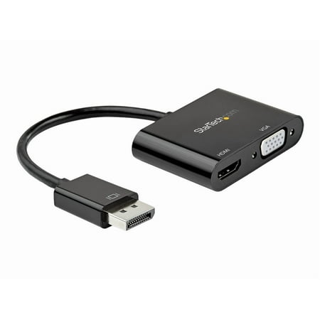 StarTech.com DisplayPort to HDMI VGA Adapter, DisplayPort 1.2 HBR2 to HDMI 2.0 (4K 60Hz) or VGA 1080p Converter Dongle, DP to HDMI or VGA Monitor Adapter, Digital Video Display Adapter - Multiport Video Dongle (DP2VGAHD20) - Adapter - DisplayPort male to HD-15 (VGA), HDMI female - 9.1 in - black - 4K support