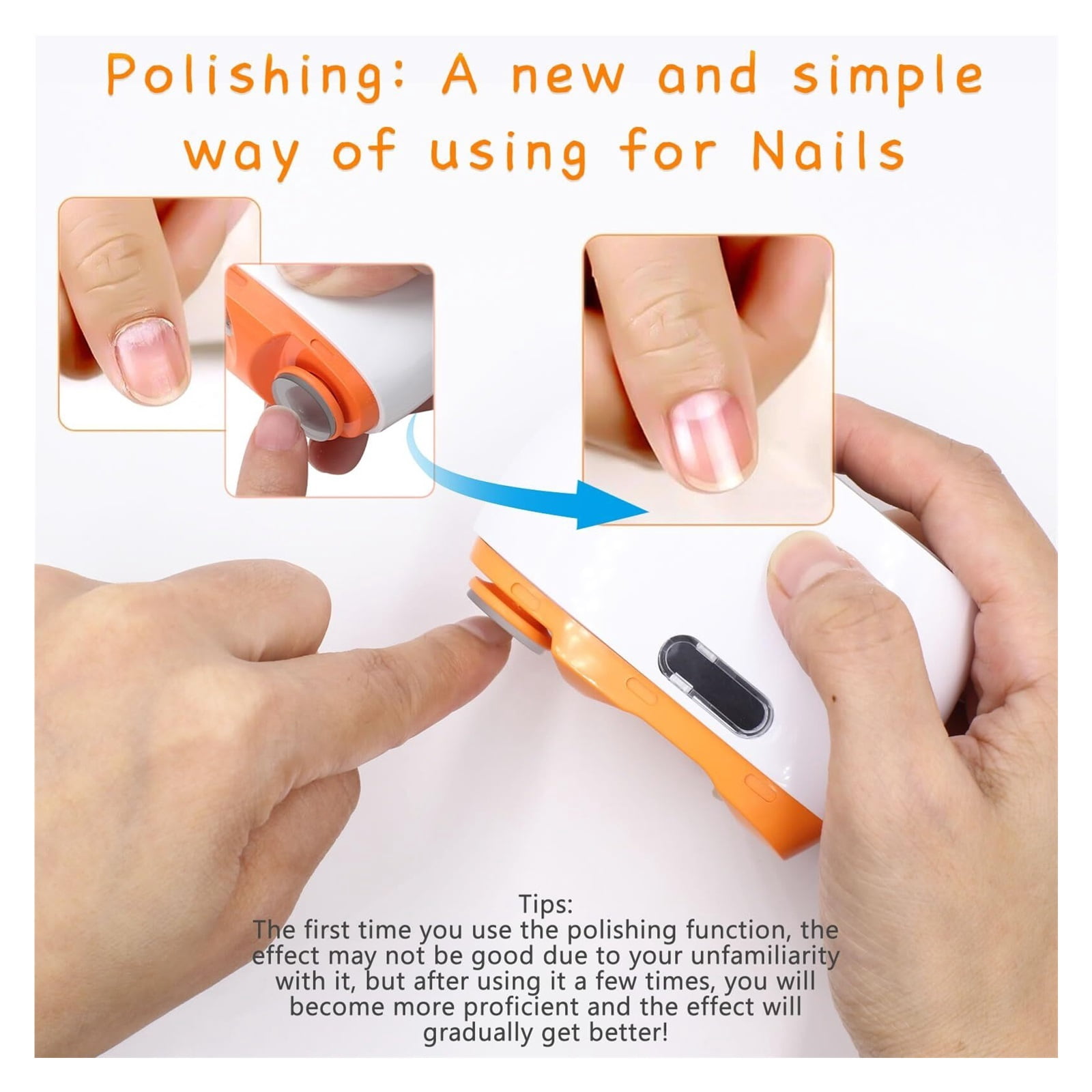 Automatic Nail Clipper, 3 in 1 Electric Nail Trimmer with Polisher & Light, Portable Fingernail Cutter Grinder with Scrap Storage, Rechargeable Safety Manicure for Caregiver, Senior, Kid (Orange)