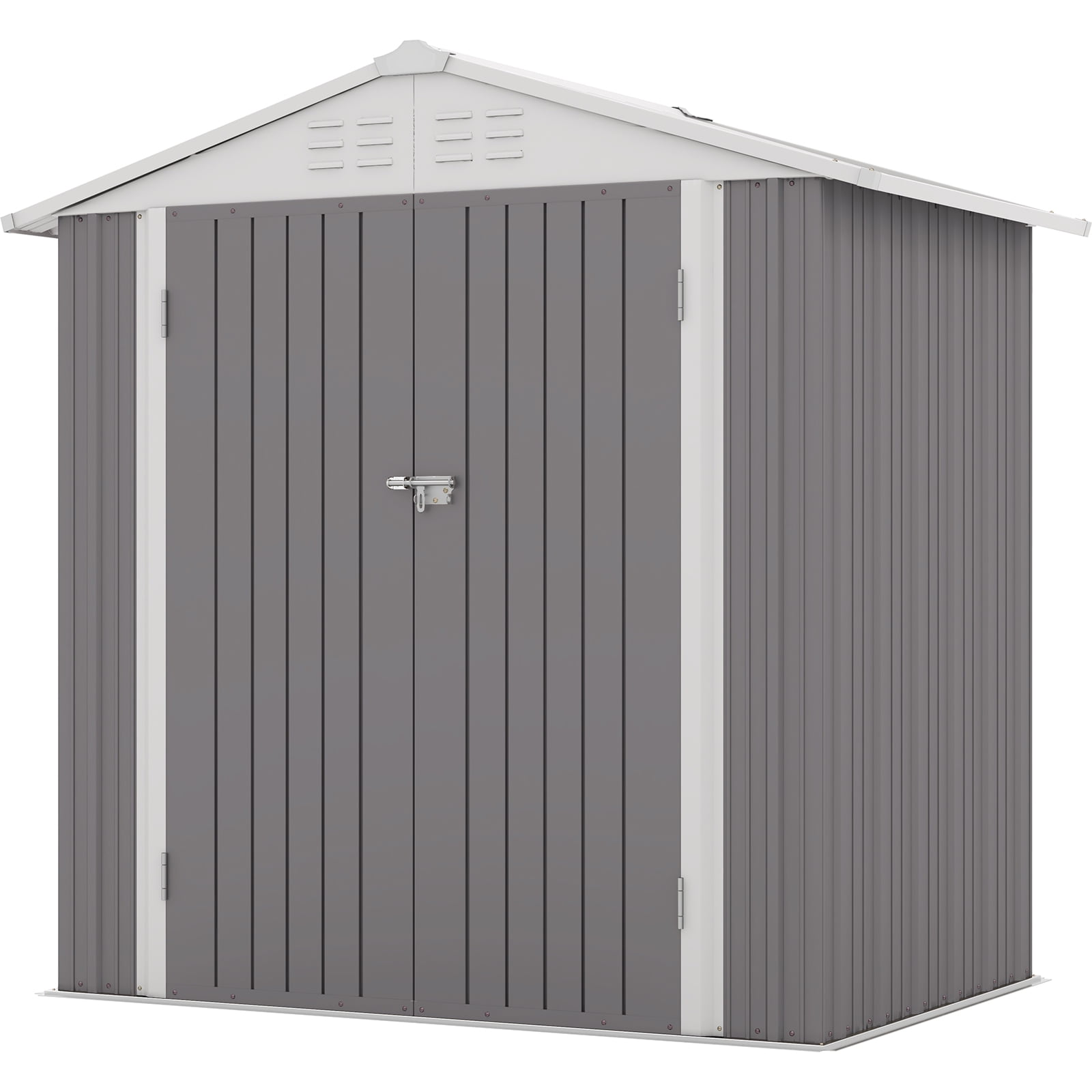 Patiowell 6 x 4 ft. Outdoor Metal Storage Shed, Galvanized Steel Garden Tool Shed with Double Lockable Doors for Backgard Patio Lawn, Gray