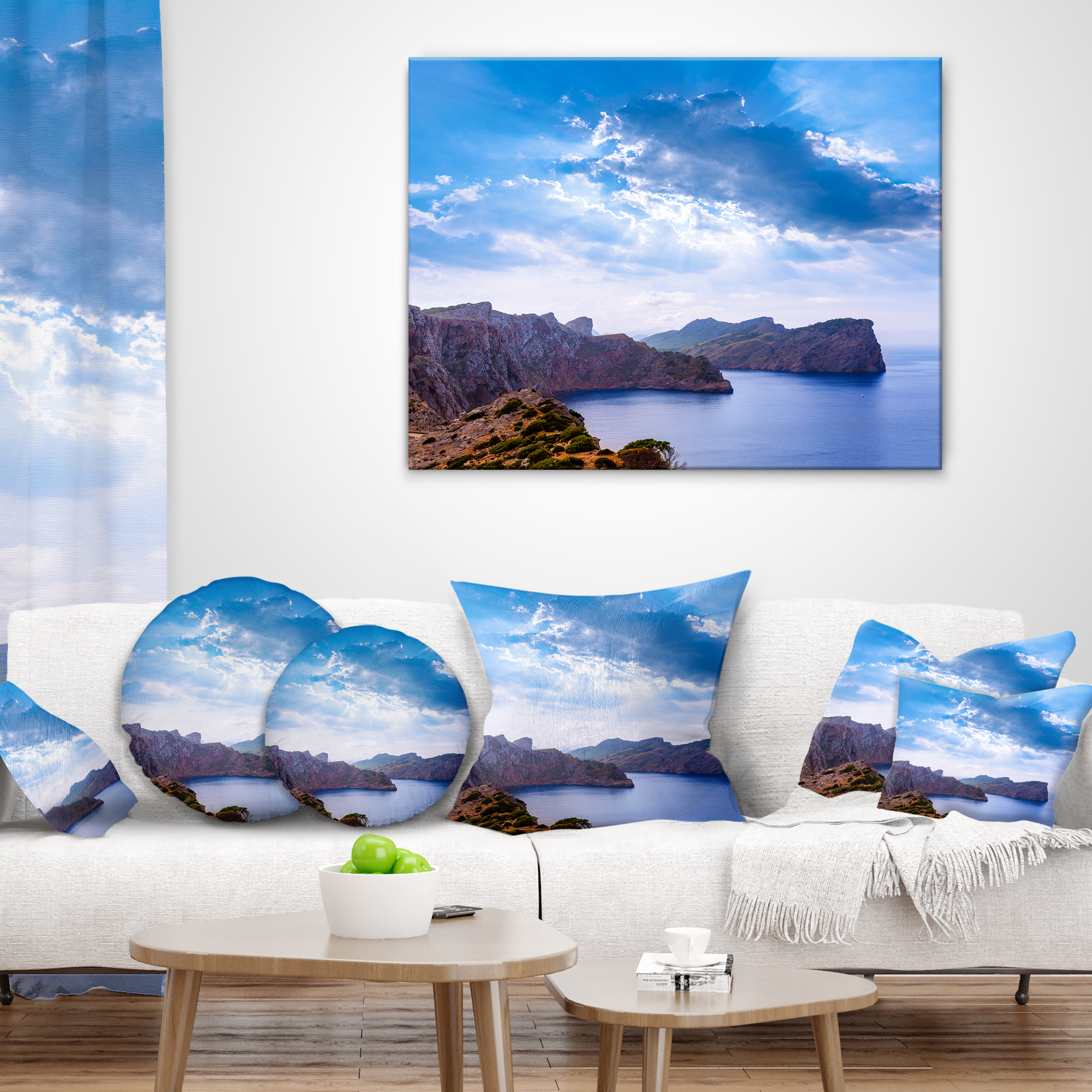 Designart Majorca Formentor Cape Rocks - Seascape Throw Pillow - 18x18