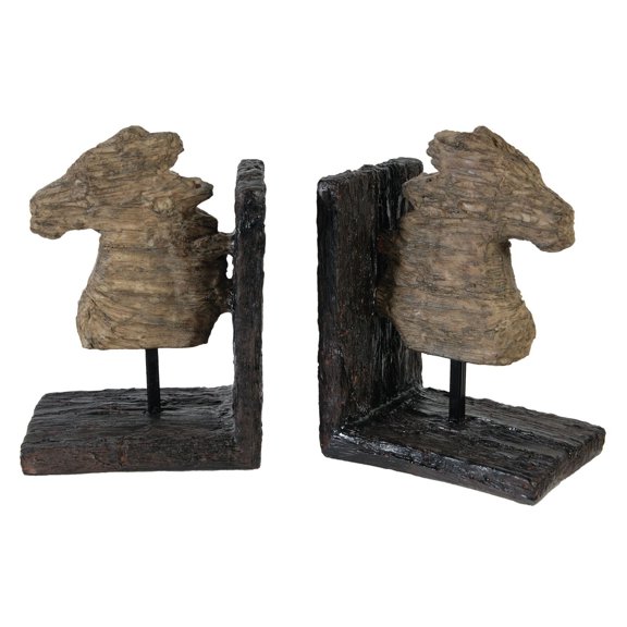 Set of 2 Brown and Black Rustic Horse Head Bookends 11.6"