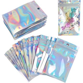 100pcs Pen Bags Holographic Ziplock Packaging Bag Pen Packaging Bags for  Small Business 2.4x9 inch Resealable Sample Bags for Packaging