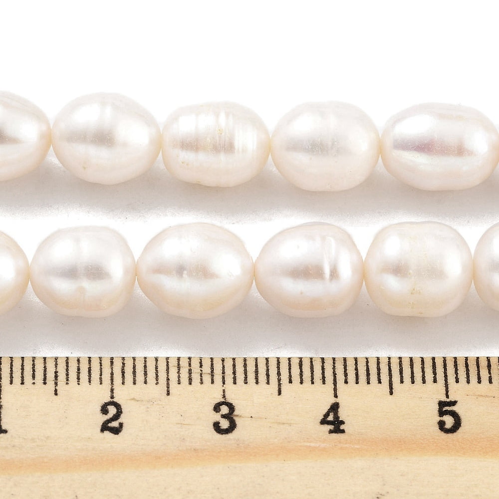 Natural Cultured Freshwater Pearl Beads Strands Grade A Rice Snow 9~10mm Hole: 0.6mm 19pcs/strand 6.69~6.89''(17~17.5cm)