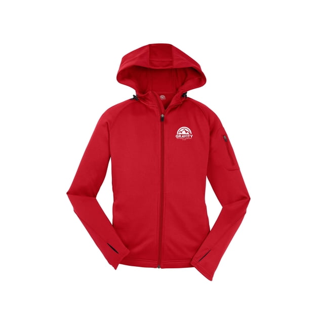 Gravity Outdoor Co. Veste à Capuche en Polaire pour Femmes - Logo Blanc - Rouge Vif - TP