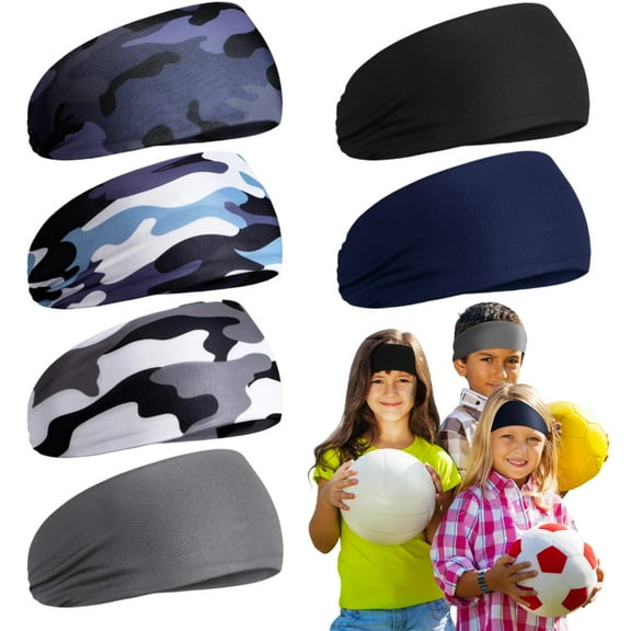 6-Pack Athletic Headbands for Boys | Sweat Absorbing Elastic Hairband for Athletic Activities | Ideal Football Headband for Youth and Kids