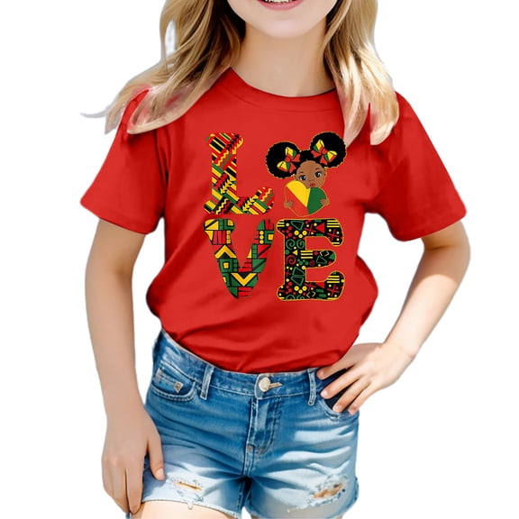 Jamsmile Toddlers Girls T-Shirts Graphic Love Letters Print Graphic Tee Shirts Comfy Round Neck Tops Summer Child Girls Tshirts