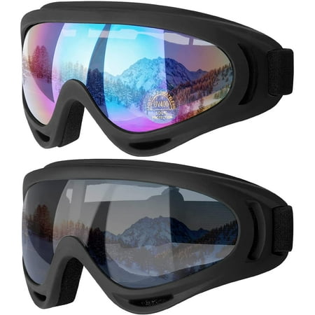 Lot de 2 lunettes de ski, lunettes de moto, lunettes de snowboard pour homme  femme enfant – Mousse de protection UV anti-rayures et anti-poussière Noir  (multicolore et gris)