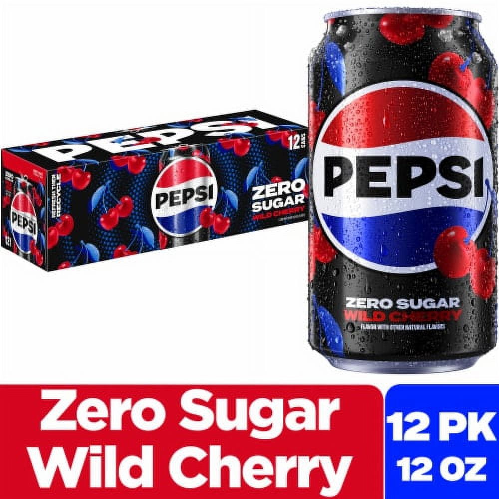 Pepsi Zero Sugar Wild Cherry Flavor Soda Pop, Calorie-Free, 12 fl