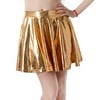 HDE Womens Shiny Liquid Metallic Wet Look Flared Pleated Skater Skirt (Gold, Small)