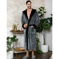 thumbnail image 6 of Lotus Linen Plush Hooded Robe for Men - Soft Fleece Bathrobe, Grey Black M/L, 6 of 9