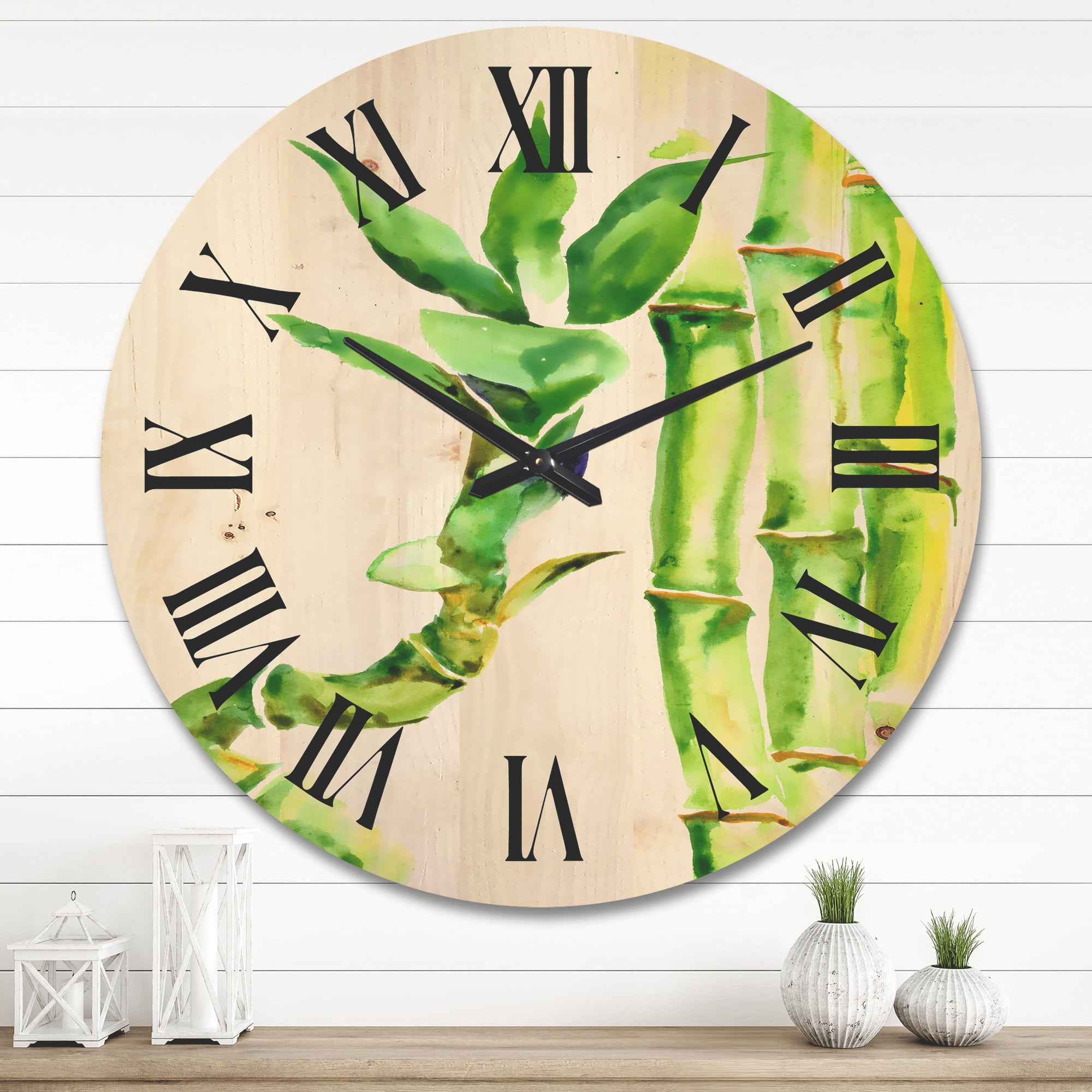 Designart 'The Forest of Bamboo Branches VI' Tropical Wood Wall Clock