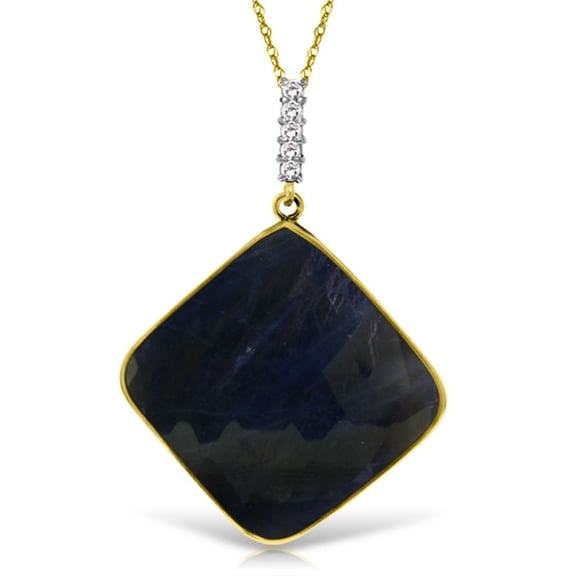 Galaxy Gold GG 14K Yellow Gold Natural Diamonds and Square Shape Checkerboard Cut Sapphire Pendant Necklace - September Birthstone - Truth & Nobility - 16" to 24" - Fine Jewelry for Women