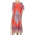 thumbnail image 2 of Sakkas Georgettina Flowy Rhinestone V Neck Long Caftan Dress / Cover Up - Red / Blue - One Size, 2 of 5