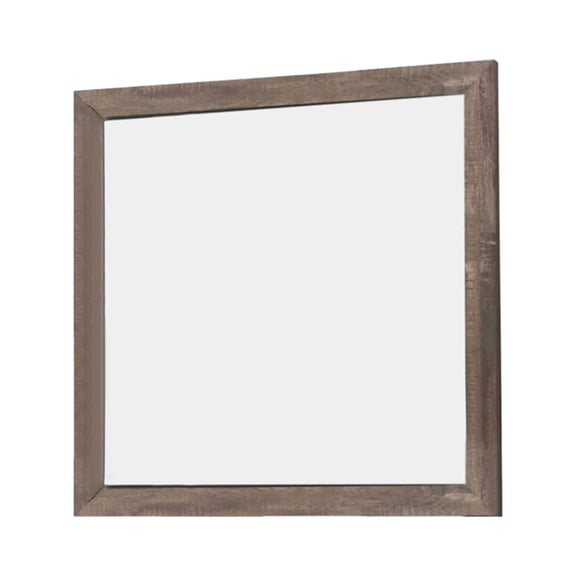 Transitional Square Shape Wooden Frame Mirror with Textured Details, Brown