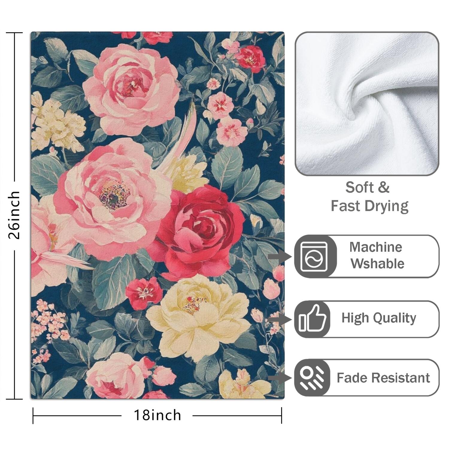 2 Pcs Funny Kitchen Towels,Pioneer Flower Microfiber Dish Towels,Kitchen Tea Towels,Kitchen Towel Set (18" X 26")