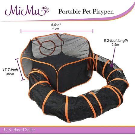 Dog Playpen Indoor Outdoor 4 Foot  Tent with Exercise Tunnel - Orange   Travel Playpen for Puppies, Kittens, Rabbits, Guinea Pigs, and Small Pets - Portable Enclosed Mesh Pen with