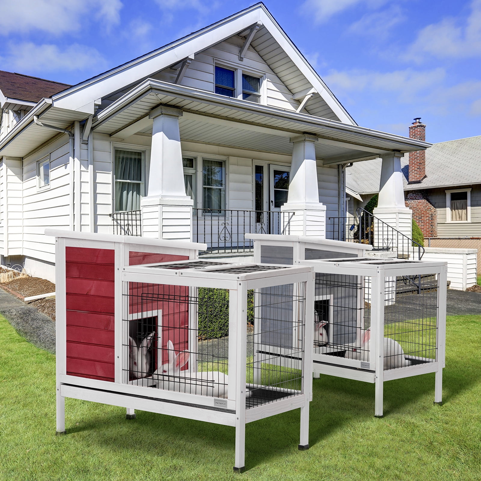 Petsfit Spacious Comfortable Large Rabbit Hutch with Ventilation and Pull Out Tray, Indoor and Outdoor Guinea Pig Cage
