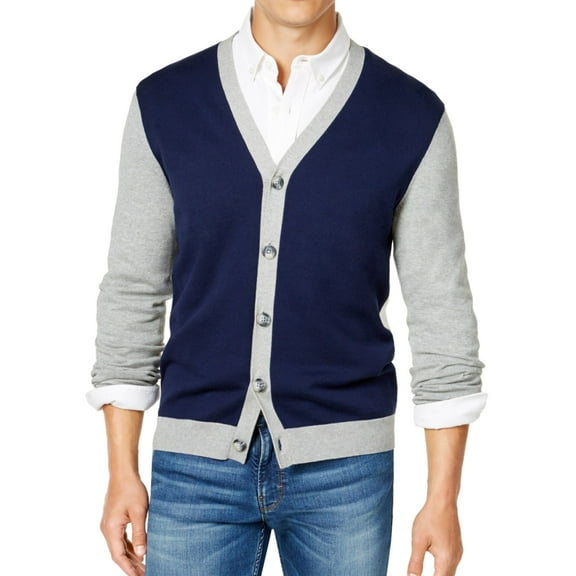 Club Room Mens Colorblocked Cardigan Sweater, Blue, X-Large