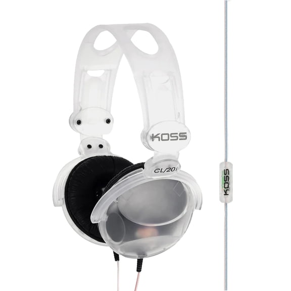 Koss CL20i Wired On-Ear Vintage-Style Headphones with Mic, In-Line Remote, 3.5-mm Connector, and Transparent Design, Deep Bass