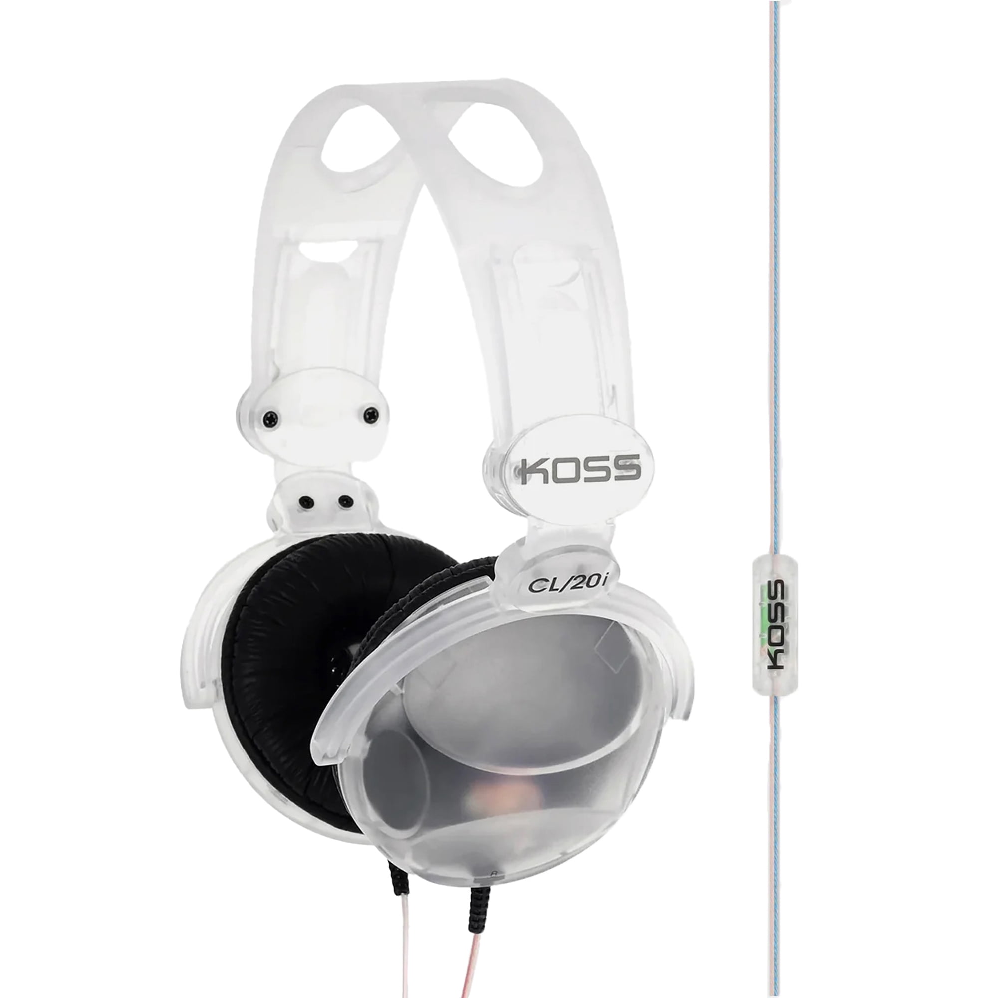 Koss CL20i Wired On-Ear Vintage-Style Headphones with Mic, In-Line Remote, 3.5-mm Connector, and Transparent Design, Deep Bass