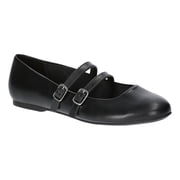 No Boundaries Faux Leather Mary Jane Flats with Double Straps, Women's