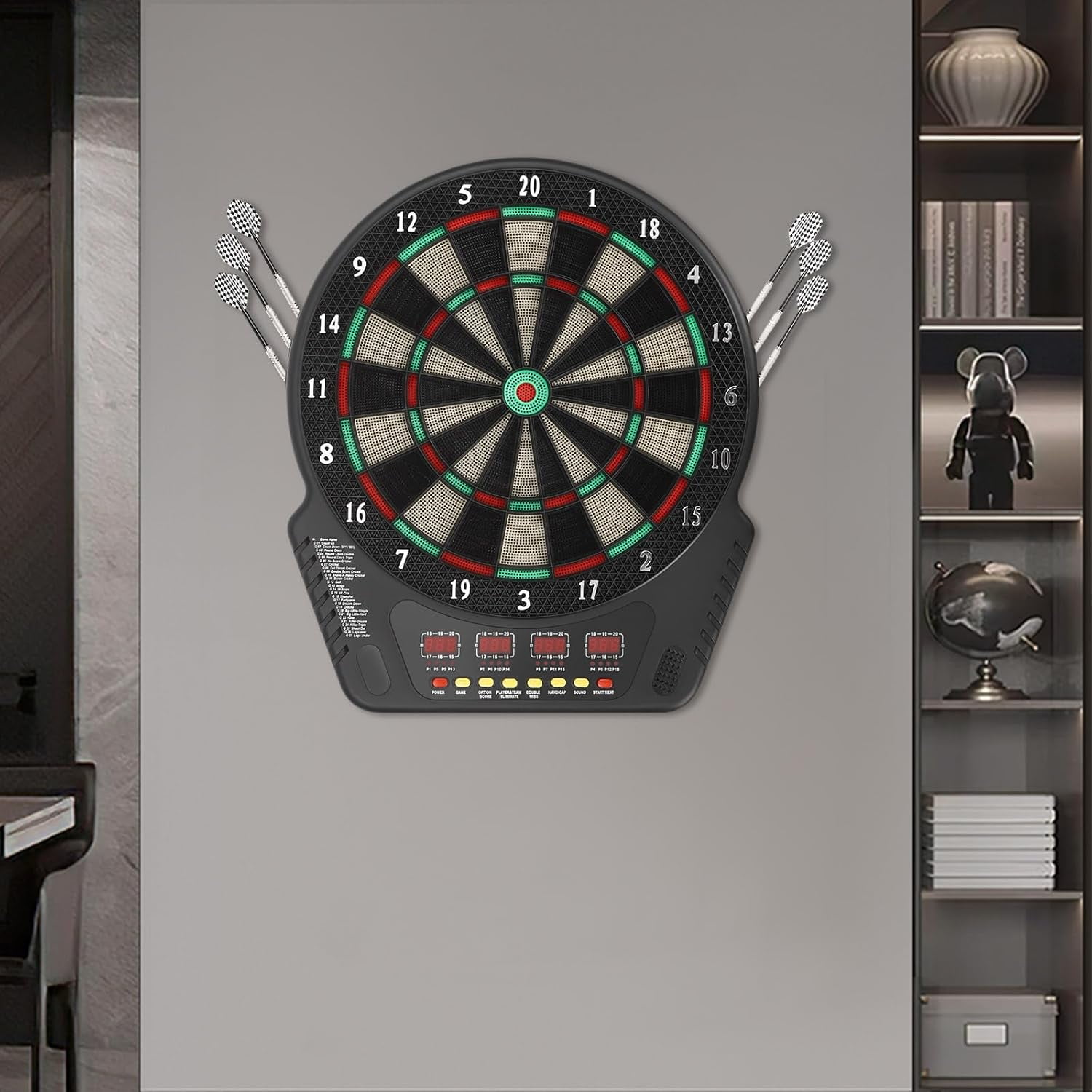 Electronic Dart Board Soft Tip Dartboard Set 27 Games with 243 Variants 6 Darts, Digital Electric Dart Boards with Colorful LED