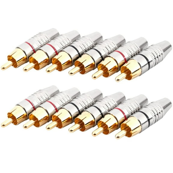 RCA Male Plug Adapter, Audio Phono Gold Plated Solder Connector,Hi End - 12-Pack,Silver