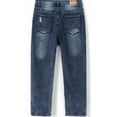 thumbnail image 2 of KIDSCOOL SPACE Little Boy Slim Fit Jeans,Kid Ripped Elastic Band Inside Denim Pants,Deep Blue,6-7 Years, 2 of 6