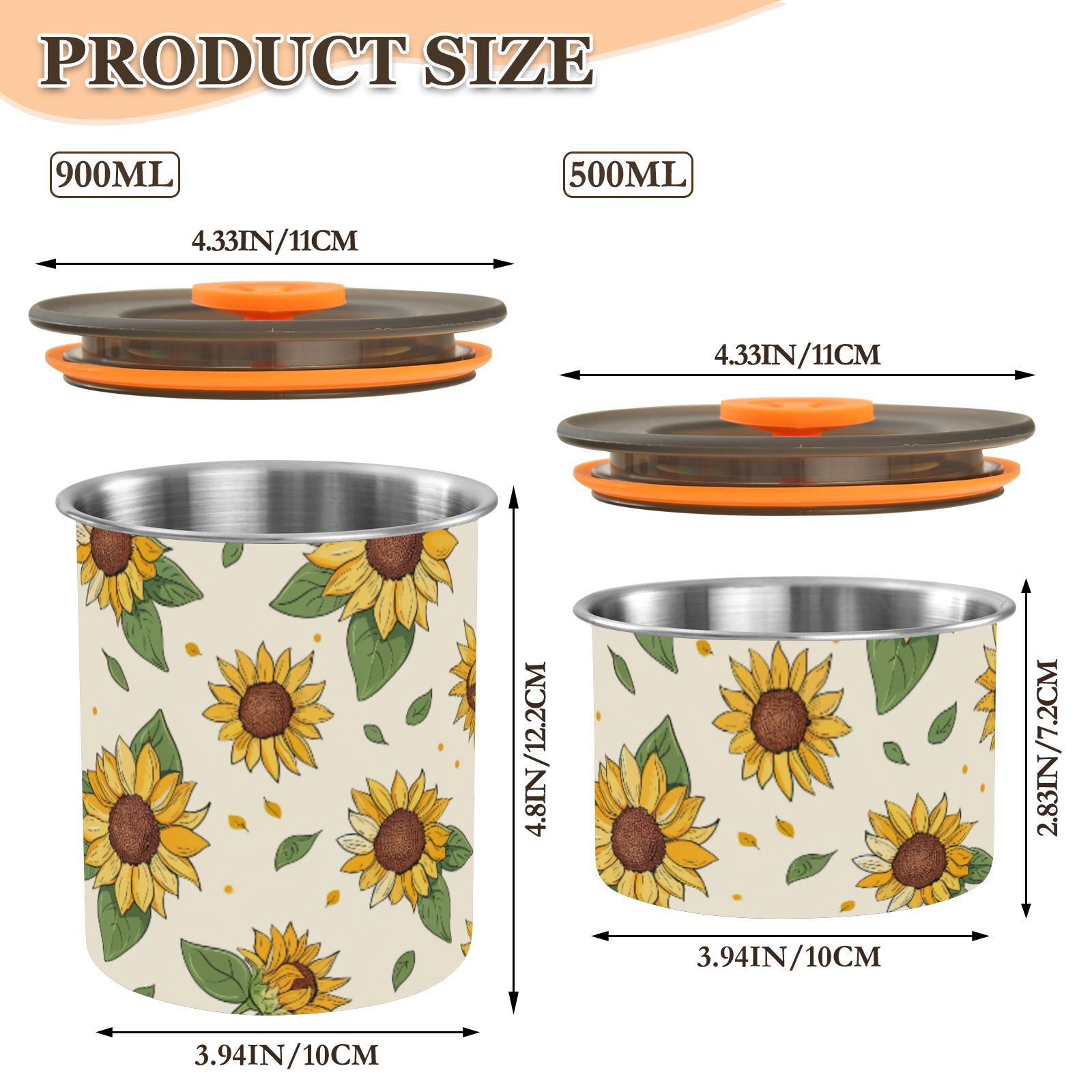 Retro Sunflower Airtight Coffee Bean Canister 30oz Food Storage Containers with Lids For Gournd, Tea, Sugar, Flour, Rice, Cereal, Candy Cookie Jar