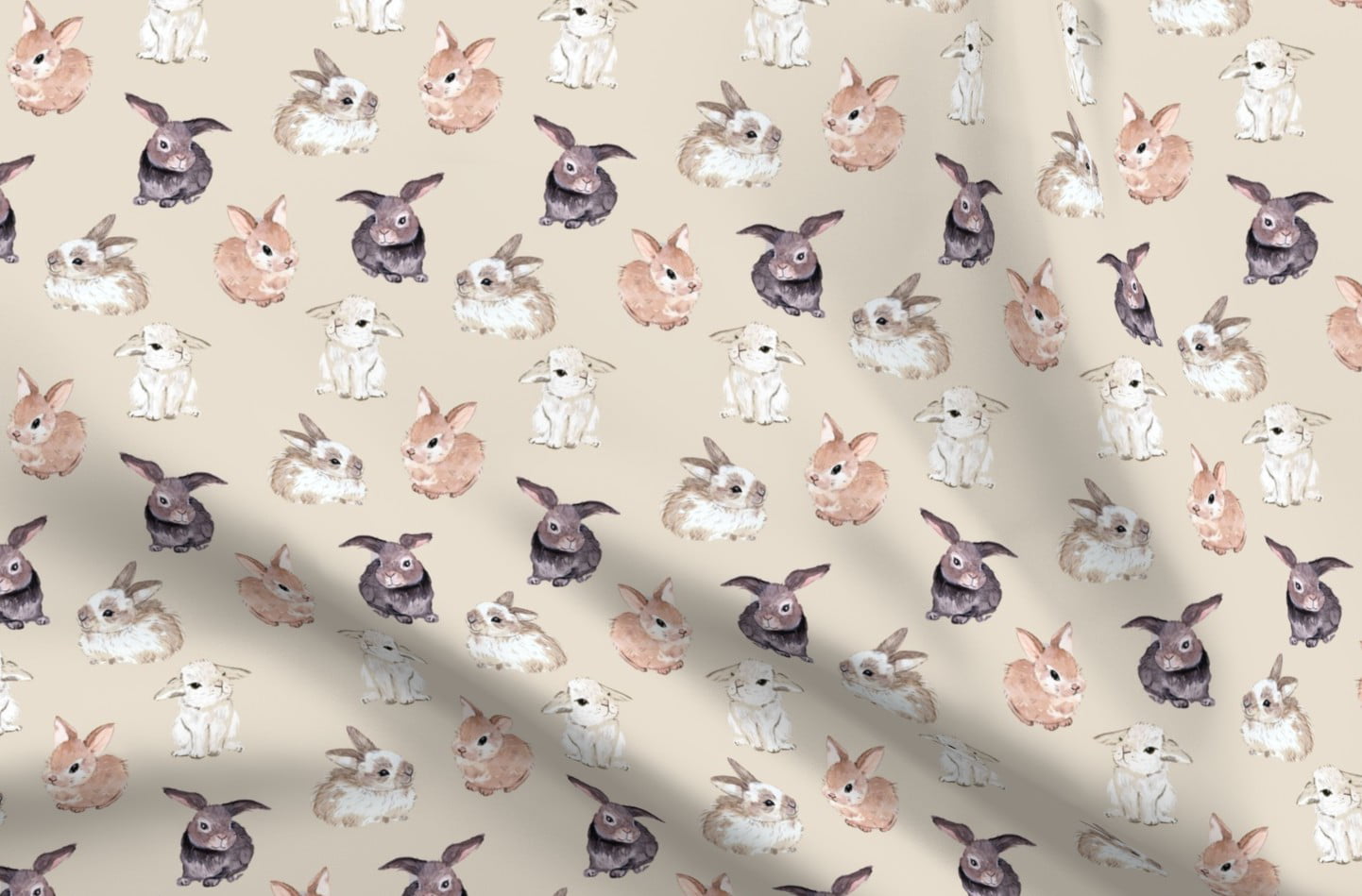 Flowers Floral Rabbit Bunny Spoonflower Fabric by the Yard 
