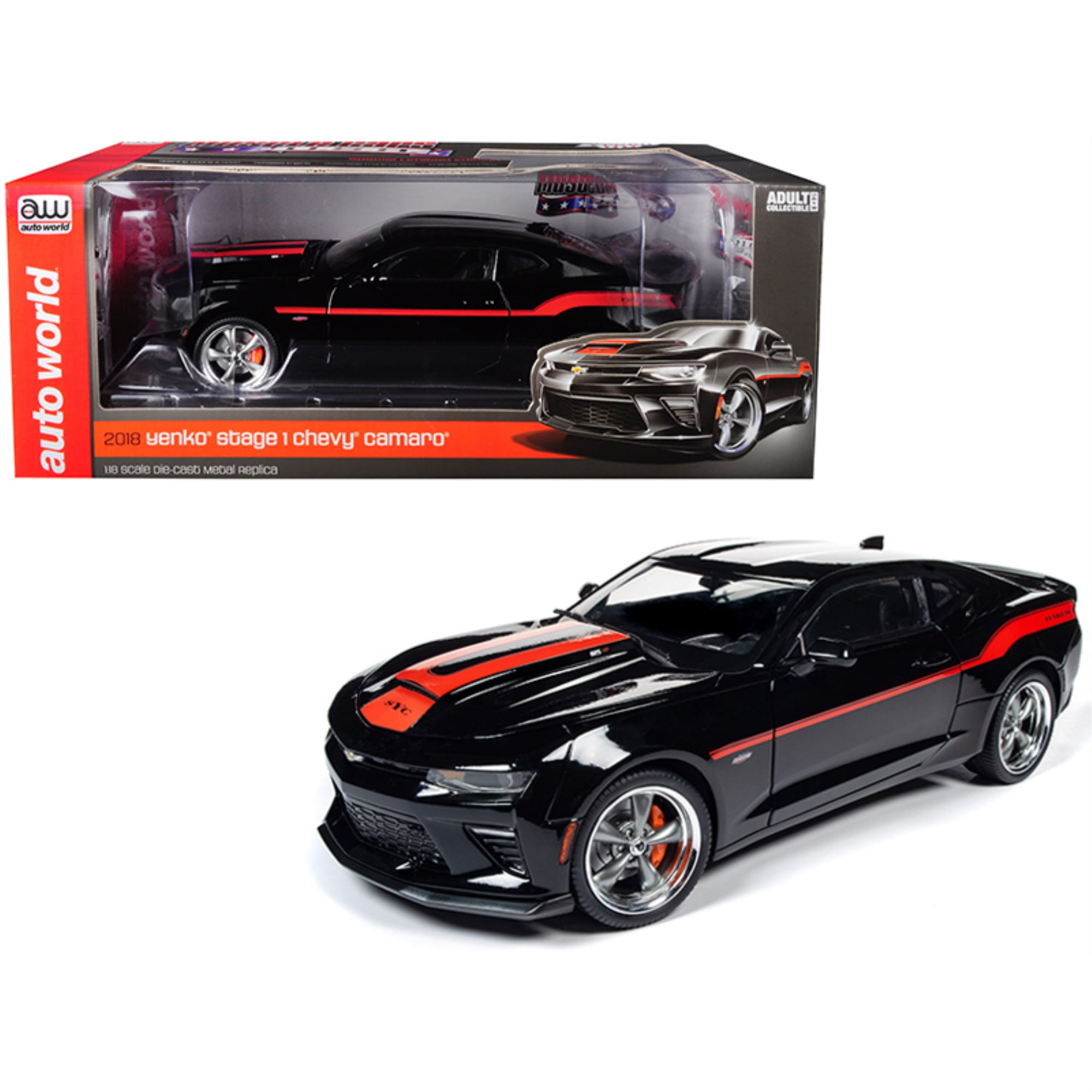 ミニカー Auto World 1/18 Yenko Chevy Camaro 2018 Chevrolet Camaro Yenko / SC Stage I Coupe Negro con rayas