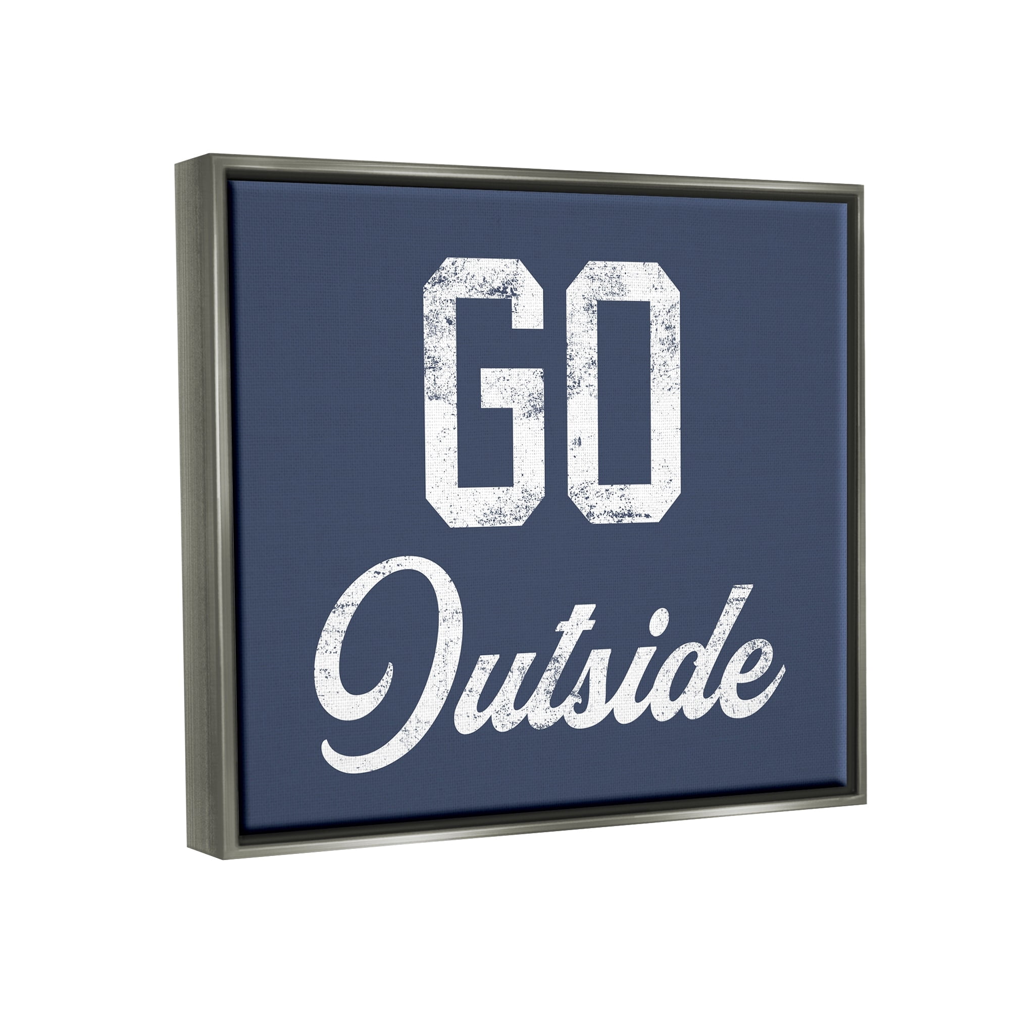 Stupell Industries Go Outside Kids Vintage Text Phrase Design Graphic Art Luster Gray Floating Framed Canvas Print Wall Art, Design by Daphne Polselli