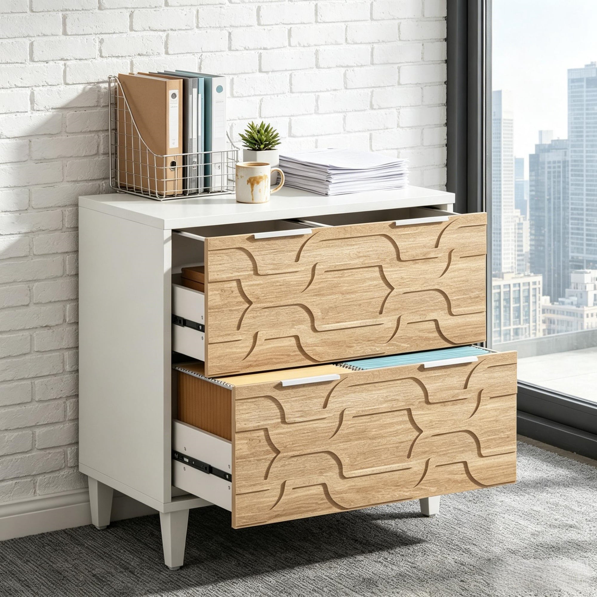 2-Drawer Filing Cabinet with Adjustable Rods and Solid Wood Legs