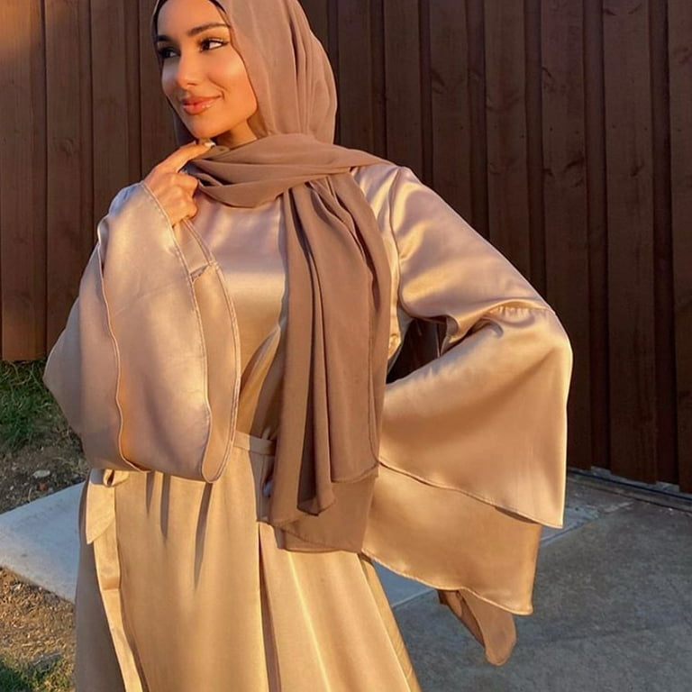 muslim silk dress Modest Muslim Woman's Luxe Silk Kimono Two Piece Abaya