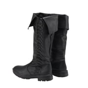 Cos-Animefly Vintage Medieval Viking Black Leather Boots Men's Knight Long Boots Lace Shoes Gothic Carnival Party