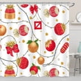 thumbnail image 1 of Festive Christmas Shower Curtain - Red & Gold Ornaments, Bows & Holly Design, 1 of 4