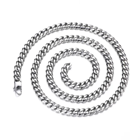 FEEL STYLE 6mm Stainless Steel Figaro Cuban Chain Necklace Silver-Plated Adult Miami Twisted Necklaces 22"