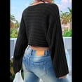 thumbnail image 4 of Suéter de Larga con Cuello Redondo para Mujer, Ajustado, de Punto Acanalado, Liso, Moderno, Tipo Pulóver. Negro L, 4 of 8